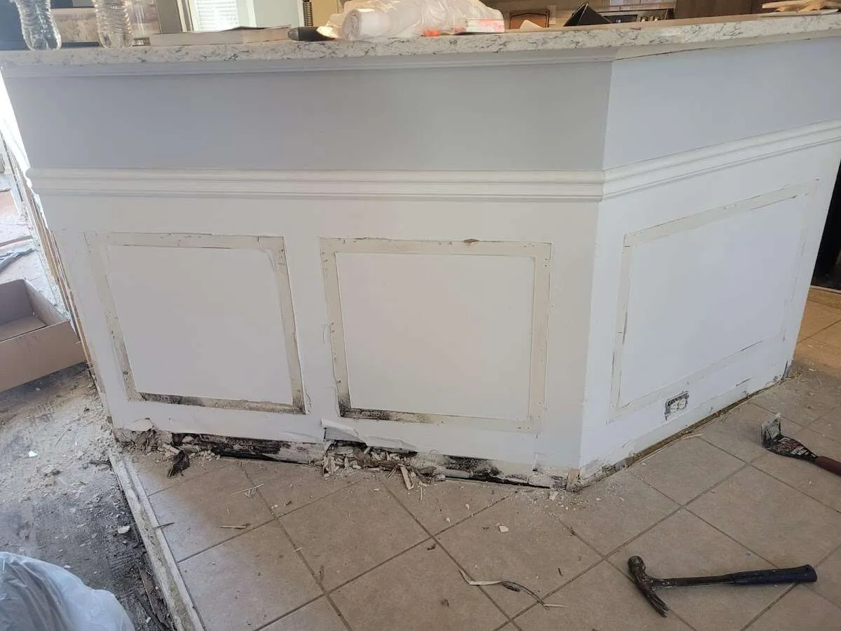 Water damage and mold on kitchen during Storm Damage Restoration in North Providence